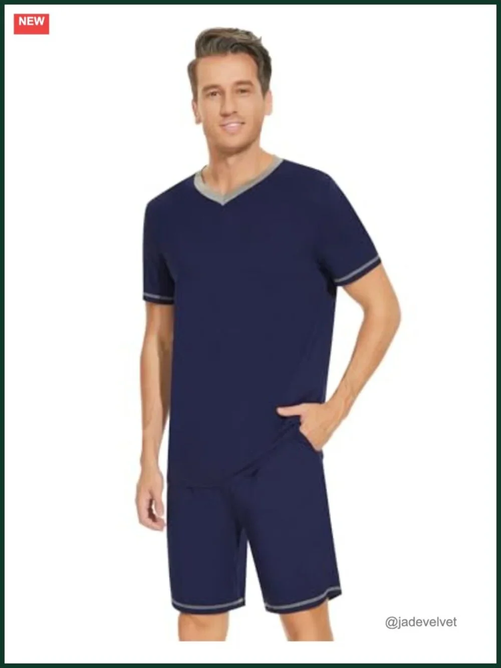 Men's Bamboo Viscose Pajama Set Short Sleeve V-Neck Sleepwear
